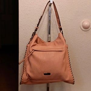 Jessica Simpson Tote with 2 straps, Pewter metal trim, pewter metal deco feather